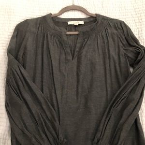 Split neck grey cotton loft shirt with soft balloon sleeves xs